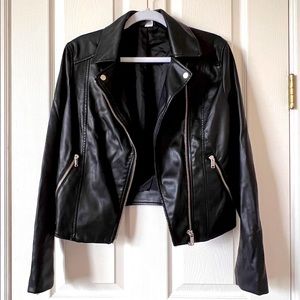 H&M Faux Leather Black Jacket With Zippers, Size 6